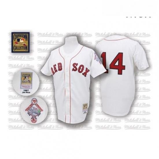 Mens Mitchell and Ness 1987 Boston Red Sox 14 Jim Rice Authentic White Throwback MLB Jersey