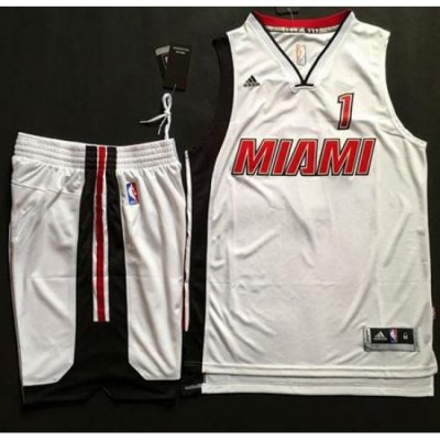 Heat #1 Chris Bosh White Throwback A Set Stitched NBA Jersey