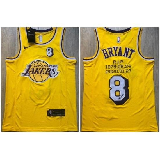 Men Los Angeles Lakers 8 Kobe Bryant Yellow R I P Signature Swingman Jersey