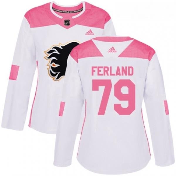 Womens Adidas Calgary Flames 79 Michael Ferland Authentic WhitePink Fashion NHL Jersey