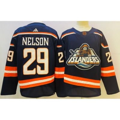 Men's New York Islanders #29 Brock Nelson 2022 Navy Reverse Retro 2.0 Stitched Jersey