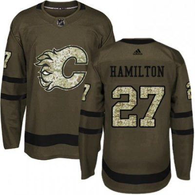 Mens Adidas Calgary Flames 27 Dougie Hamilton Authentic Green Salute to Service NHL Jersey