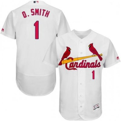 Mens Majestic St Louis Cardinals 1 Ozzie Smith White Home Flex Base Authentic Collection MLB Jersey