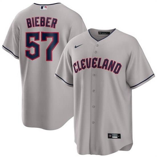 Men Cleveland Guardians 57 Shane Bieber Grey Cool Base Stitched Jersey