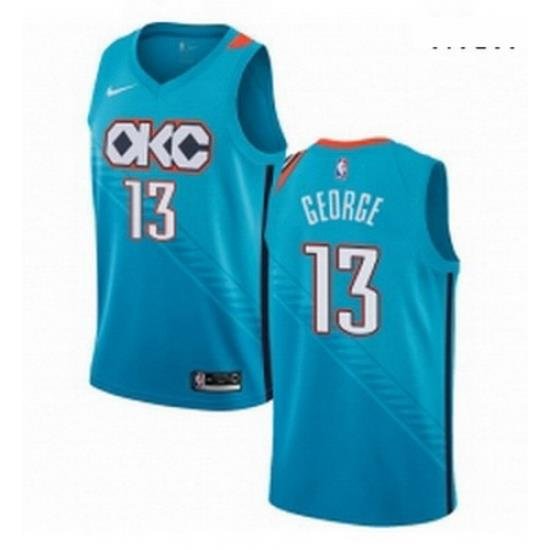 Mens Nike Oklahoma City Thunder 13 Paul George Swingman Turquoise NBA Jersey City Edition