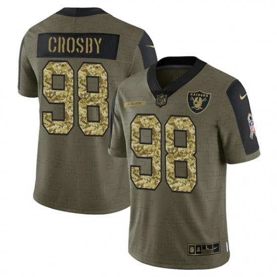 Men Las Vegas Raiders 98 Maxx Crosby 2021 Salute To Service Olive Camo Limited Stitched Jersey