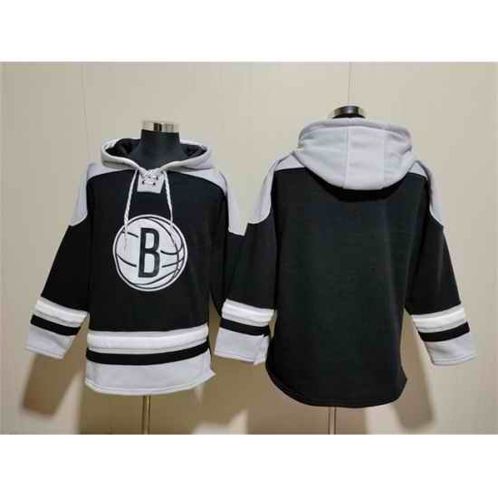 Men Brooklyn Nets Blank Black Lace Up Pullover Hoodie