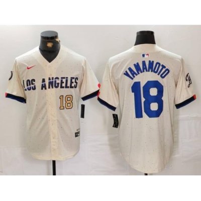 Men Los Angeles Dodgers 18 Yoshinobu Yamamoto Cream Stitched Baseball Jersey 2