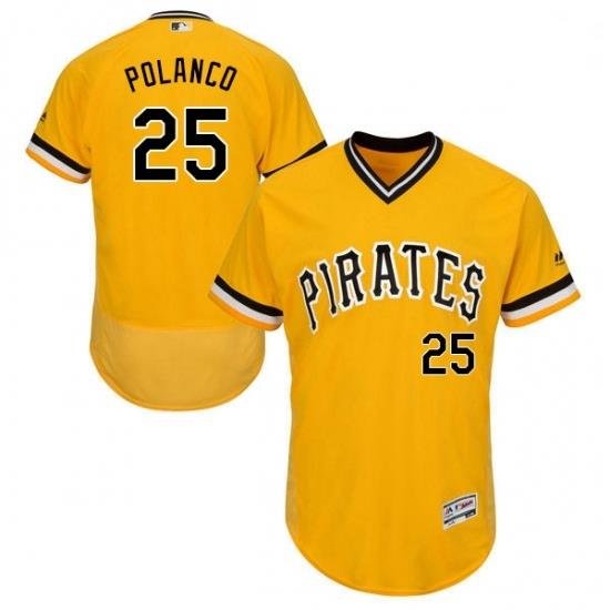 Mens Majestic Pittsburgh Pirates 25 Gregory Polanco Gold Alternate Flex Base Authentic Collection MLB Jersey