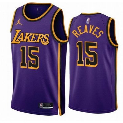 Men Los Angeles Lakers 15 Austin Reaves Purple 2022 23 Statement Edition With NO 6 Patch Stitched Basketball Jersey