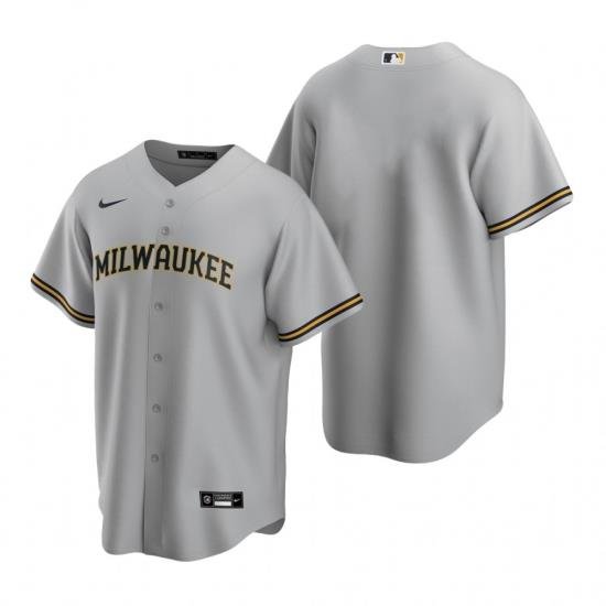 Mens Nike MilWaukee BreWers Blank Gray Road Stitched Baseball Jersey