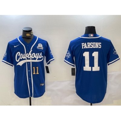 Men Dallas Cowboys 11 Micah Parsons Royal With Patch Cool Base Stitched Baseball Jersey