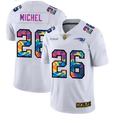 New England Patriots 26 Sony Michel Men White Nike Multi Color 2020 NFL Crucial Catch Limited NFL Jersey