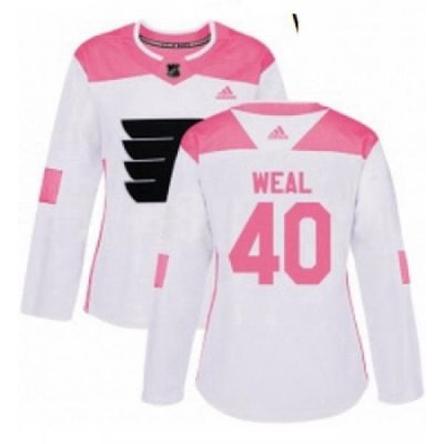 Womens Adidas Philadelphia Flyers 40 Jordan Weal Authentic WhitePink Fashion NHL Jersey