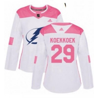 Womens Adidas Tampa Bay Lightning 29 Slater Koekkoek Authentic WhitePink Fashion NHL Jersey