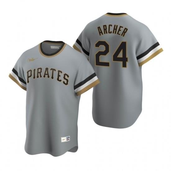 Mens Nike Pittsburgh Pirates 24 Chris Archer Gray CooperstoWn Collection Road Stitched Baseball Jersey