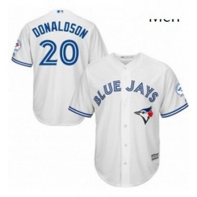 Mens Majestic Toronto Blue Jays 20 Josh Donaldson Replica White Home 40th Anniversary Patch MLB Jersey