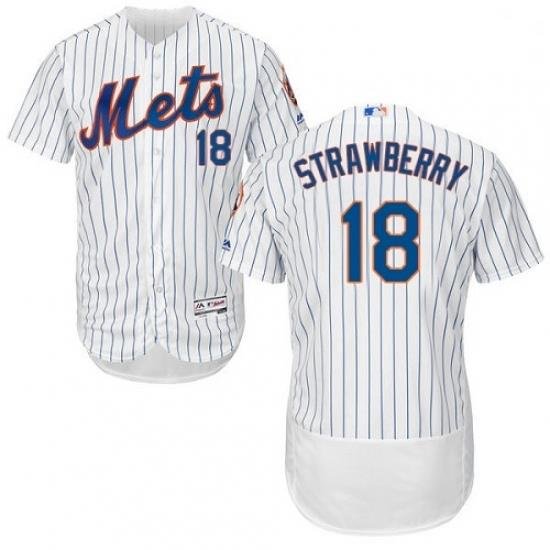 Mens Majestic New York Mets 18 Darryl Strawberry White Home Flex Base Authentic Collection MLB Jersey