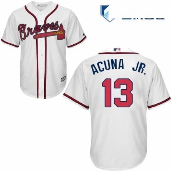 Mens Majestic Atlanta Braves 13 Ronald Acuna Jr Replica White Home Cool Base MLB Jersey