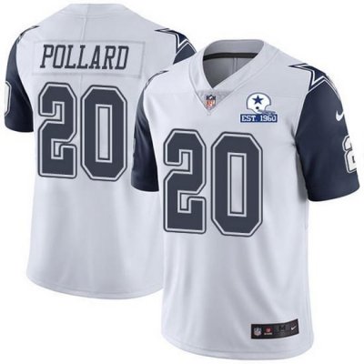 Nike Cowboys 20 Tony Pollard White Men Stitched With Established In 1960 Patch NFL Limited Rush Jersey