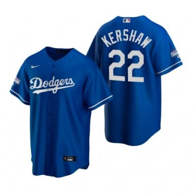 Youth Los Angeles Dodgers 22 Clayton KershaW Royal 2020 World Series Champions Replica Jersey