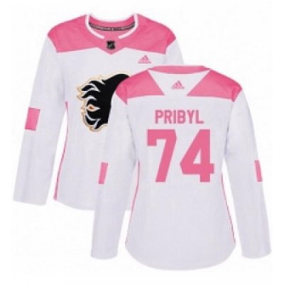 Womens Adidas Calgary Flames 74 Daniel Pribyl Authentic WhitePink Fashion NHL Jersey