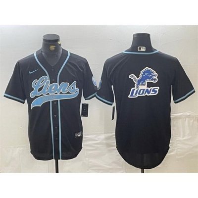 Men Detroit Lions Team Big Logo Black Cool Base Stitched Baseball Jersey