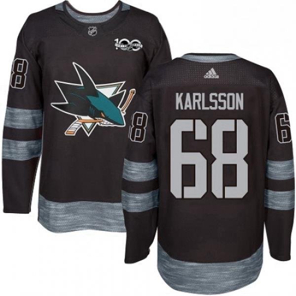 Mens Adidas San Jose Sharks 68 Melker Karlsson Premier Black 1917 2017 100th Anniversary NHL Jersey