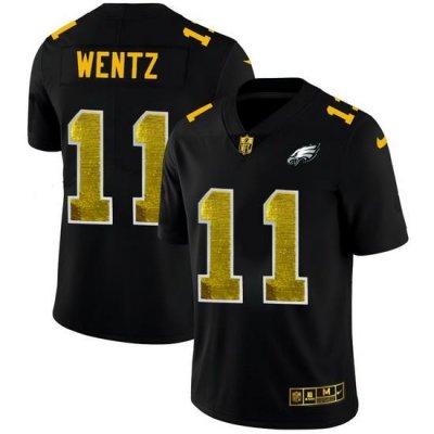 Philadelphia Eagles 11 Carson Wentz Men Black Nike Golden Sequin Vapor Limited NFL Jersey