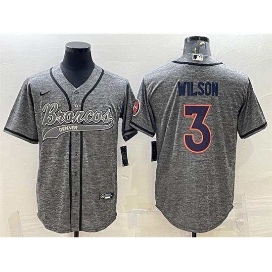 Men Denver Broncos 3 Russell Wilson Grey With Patch Cool Base Stitched Baseball Jersey