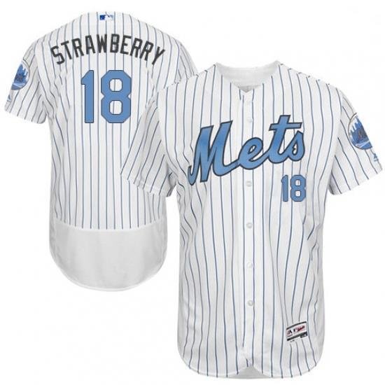 Mens Majestic New York Mets 18 Darryl Strawberry Authentic White 2016 Fathers Day Fashion Flex Base Jersey