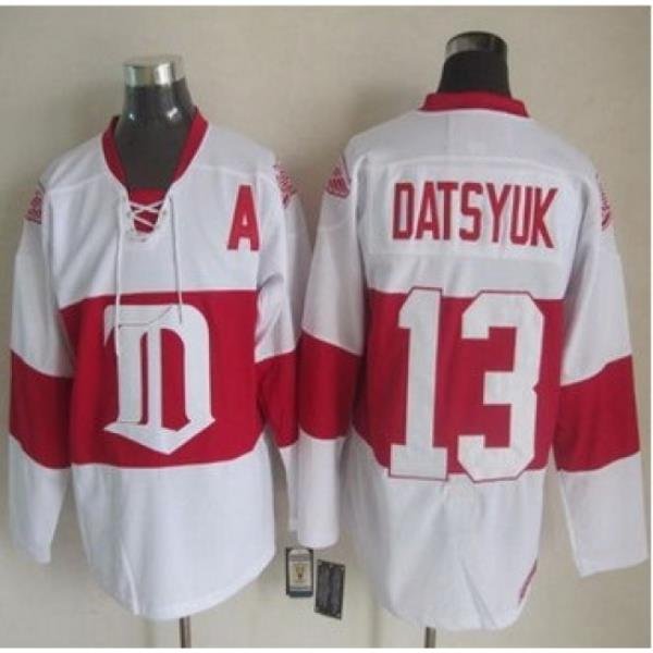 Detroit Red Wings #13 Pavel Datsyuk White Winter Classic CCM Throwback Stitched NHL jersey