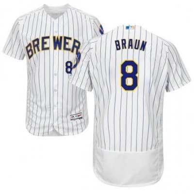 Mens Majestic MilWaukee BreWers 8 Ryan Braun White Home Flex Base Authentic Collection MLB Jersey