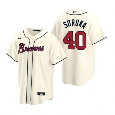 Mens Nike Atlanta Braves 40 Mike Soroka Cream Alternate Stitched Baseball Jersey