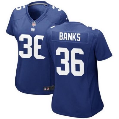 Women New York Giants 36 Deonte Banks Blue Stitched Game Jersey