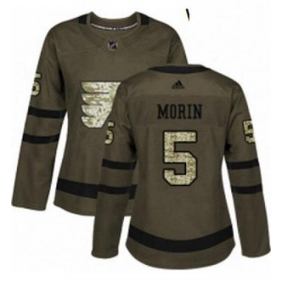 Womens Adidas Philadelphia Flyers 5 Samuel Morin Authentic Green Salute to Service NHL Jersey