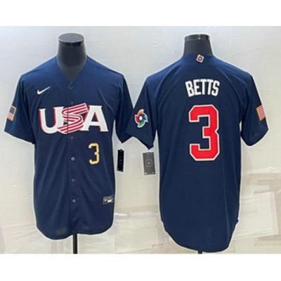 Mens USA Baseball #3 Mookie Betts Number 2023 Navy World Baseball Classic Stitched Jersey