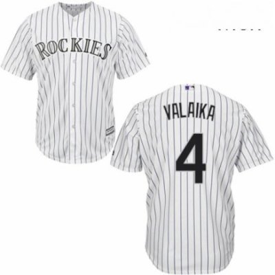 Mens Majestic Colorado Rockies 4 Pat Valaika Replica White Home Cool Base MLB Jersey