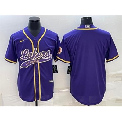 Men Los Angeles Lakers Blank Purple Cool Base Stitched Baseball Jersey