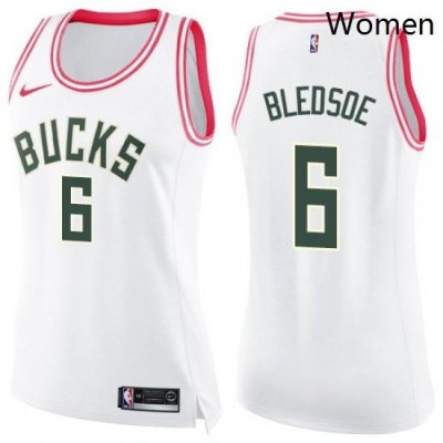 Womens Nike Milwaukee Bucks 6 Eric Bledsoe Swingman WhitePink Fashion NBA Jersey