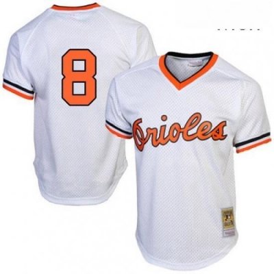 Mens Mitchell and Ness 1985 Baltimore Orioles 8 Cal Ripken Replica White Throwback MLB Jersey