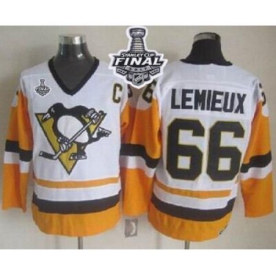 Penguins #66 Mario Lemieux White Black CCM Throwback 2017 Stanley Cup Final Patch Stitched NHL Jersey