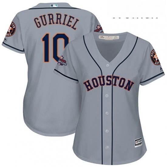 Womens Majestic Houston Astros 10 Yuli Gurriel Authentic Grey Road 2017 World Series Champions Cool Base MLB Jersey