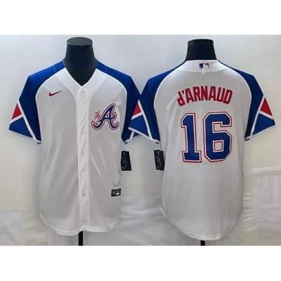 Men's Atlanta Braves #16 Travis dArnaud White 2023 City Connect Cool Base Stitched Jersey