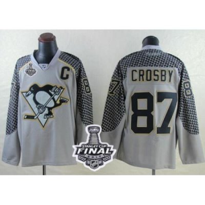 Penguins #87 Sidney Crosby Charcoal Cross Check Fashion 2017 Stanley Cup Final Patch Stitched NHL Jersey