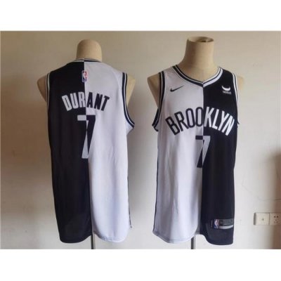 Men Brooklyn Nets 7 Kevin Durant Black White Split Stitched Basketball Jersey