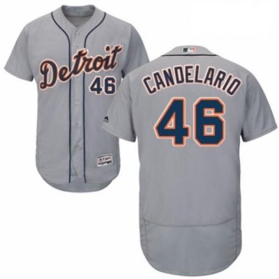 Mens Majestic Detroit Tigers 46 Jeimer Candelario Grey Road Flex Base Authentic Collection MLB Jersey