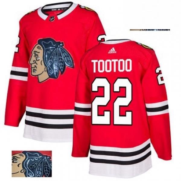 Mens Adidas Chicago Blackhawks 22 Jordin Tootoo Authentic Red Fashion Gold NHL Jersey