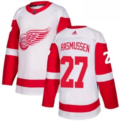 Mens Adidas Detroit Red Wings 27 Michael Rasmussen Authentic White Away NHL Jersey