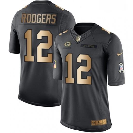 Men Nike Green Bay Packers 12 Aaron Rodgers Limited BlackGold Salute to Service NFL Jersey